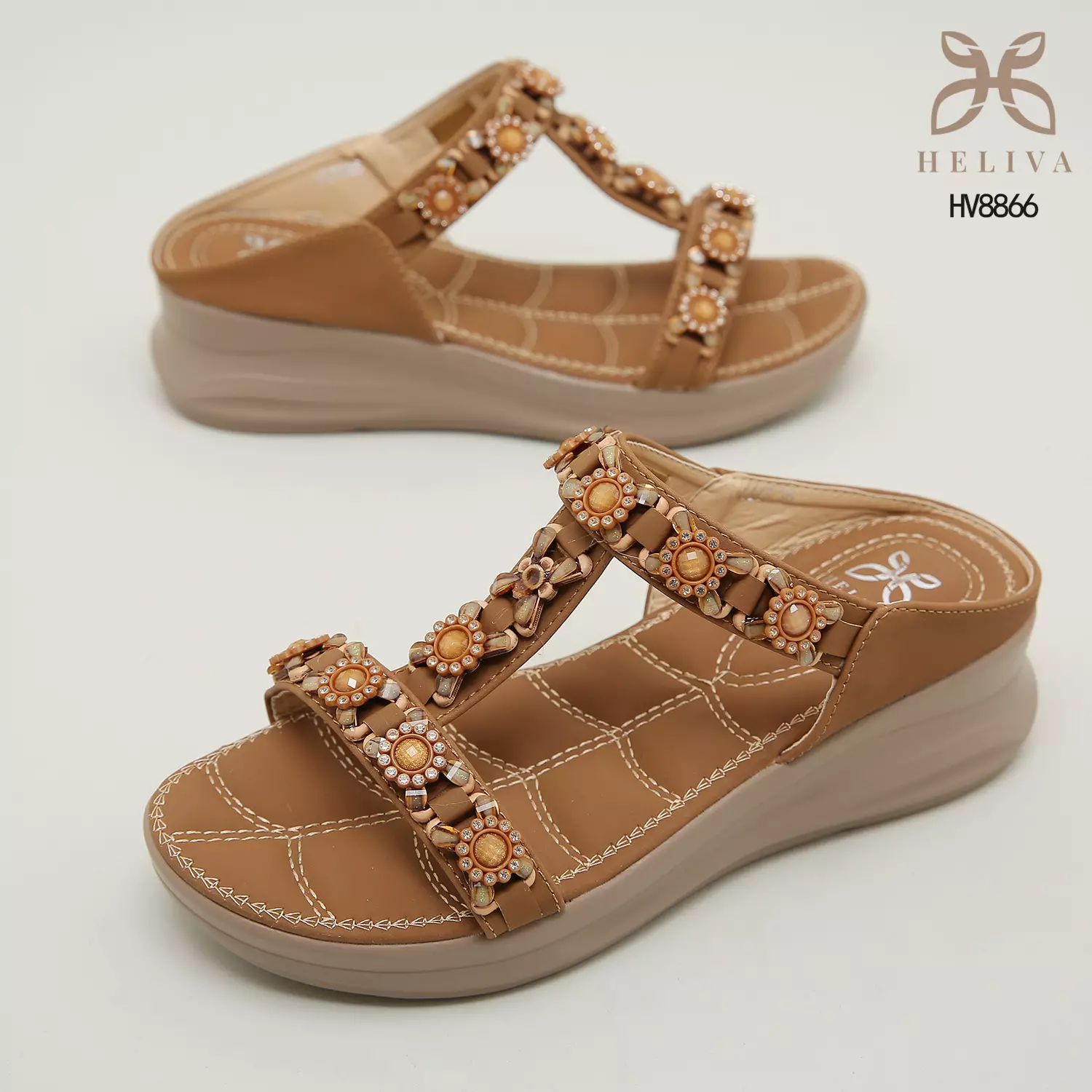 Heliva Denia Comfy Wedges Flower Beads Cute Looks