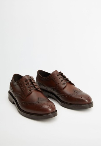 Jual MANGO Man Laser Cut Leather Blucher Shoes Original 