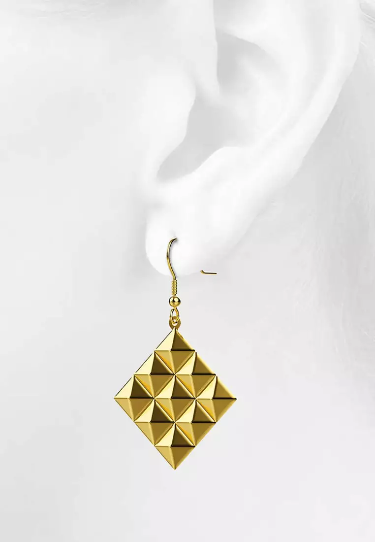 Fascination Geometric Style Diamond Shape Metallic Earrings Gold