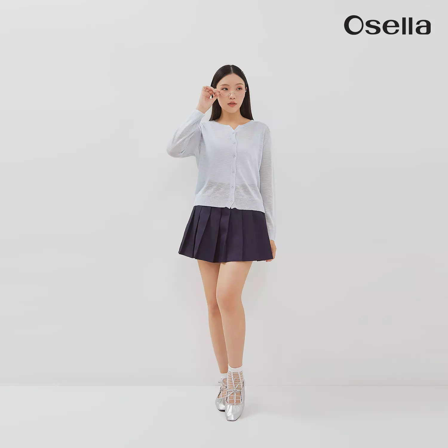 Osella Nuella Plain Knit Cardigan Baby Blue 2161500535 | Cardigan Rajut Wanita