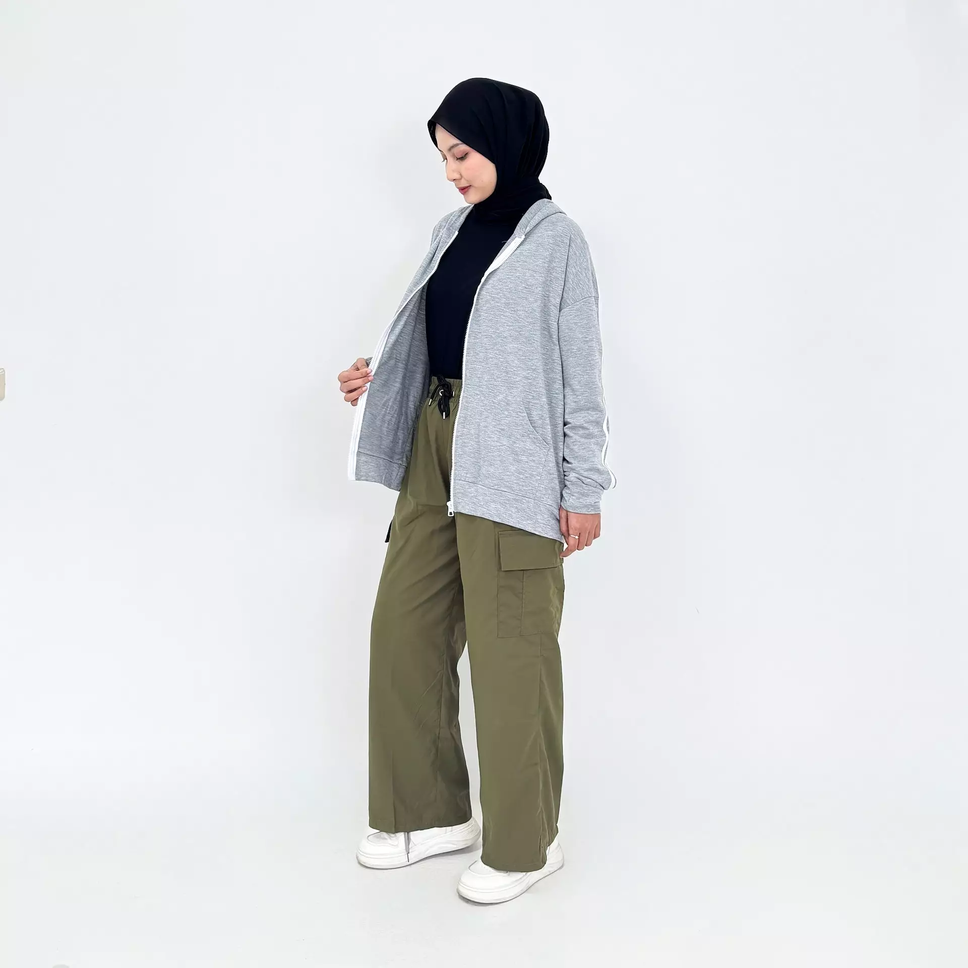 Set Sporty Cargo Alia GREY ARMY Setelan Olahraga Jacket