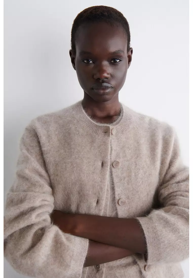 BRUSHED-CASHMERE CREW-NECK CARDIGAN