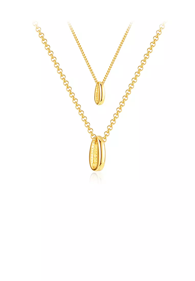 Simple and Fashion Plated Gold 316L Stainless Steel Coffee Bean Pendant with Double Layer Necklace