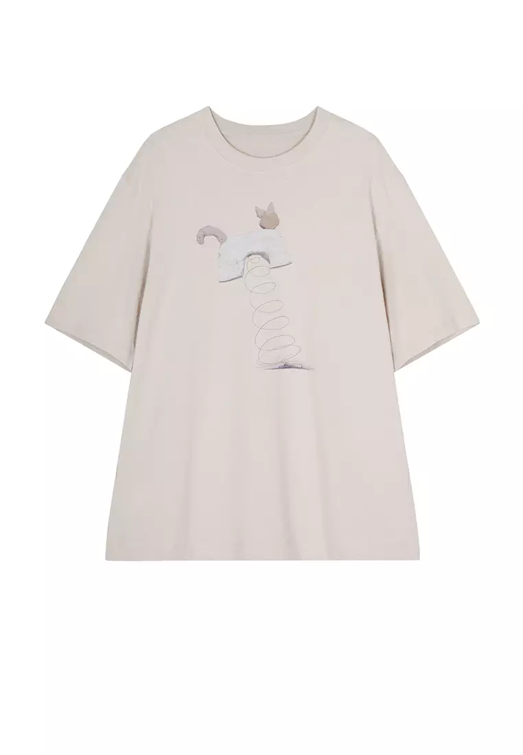 100% Cotton Graphic Print Loose Short-Sleeve T-Shirt