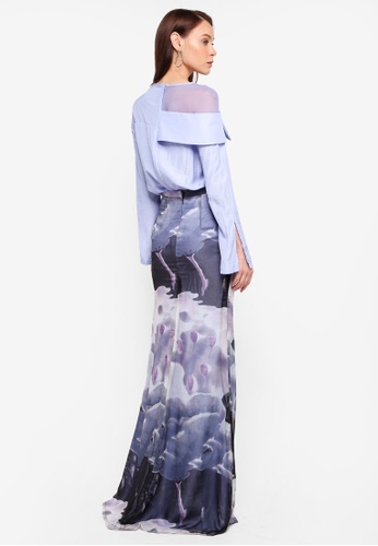 Buy Hazelina Blouse and Skirt Set from 3thelabel in Purpleat Zalora