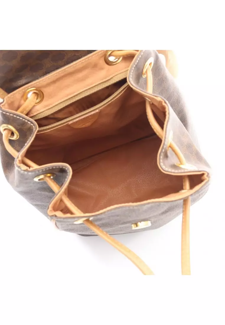 Pre-Loved Celine Macadam Backpack rucksack PVC leather Dark brown light brown