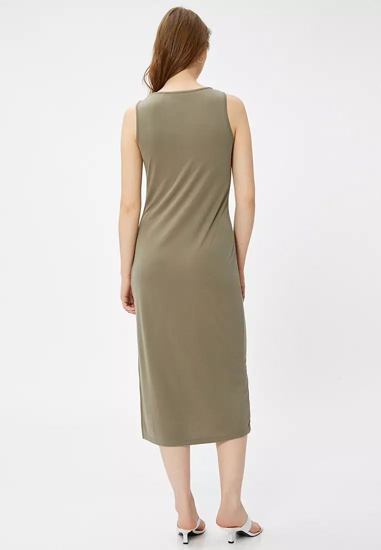 Round Neck Slim Fit Slit Midi Dress