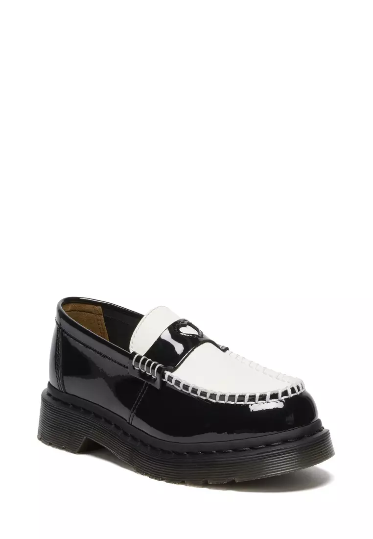 Penton Heart Two-Tone Arcadia Rub Off Leather Black + White Loafers -Women