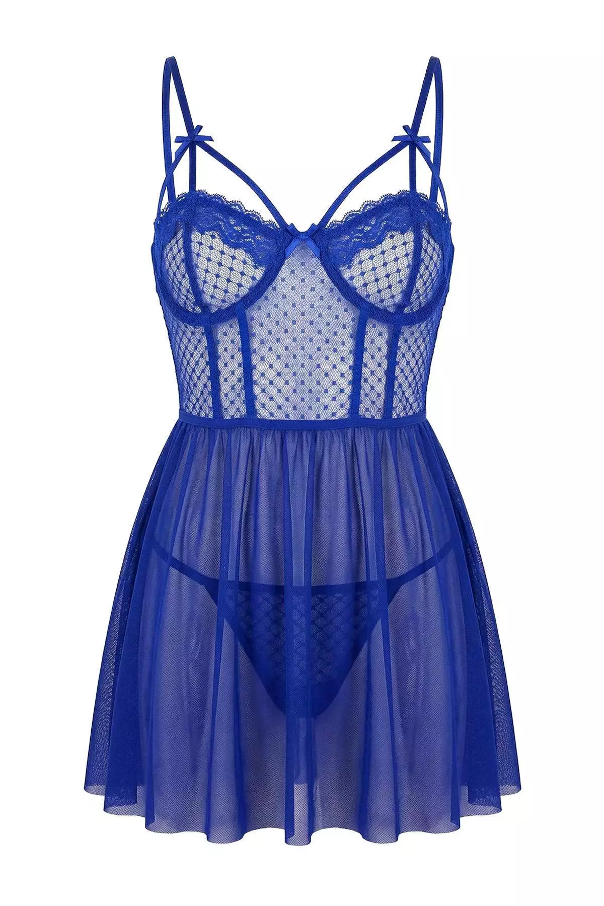 Cobalt Chest Detailed Polka Dot Babydoll/Fantasy Nightgown Thmss26Ll8