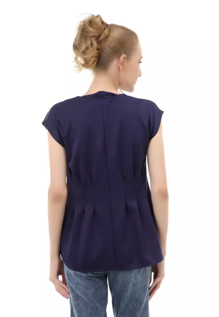 Cheva Top Blouse Wanita Lengan Pendek Material Prime Scuba ORIGINAL - Navy