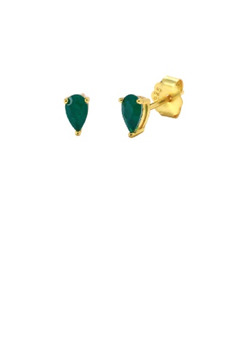 Glamorousky green 925 Sterling Silver Plated Gold Simple Fashion Water Drop Shape Geometric Stud Earrings with Green Cubic Zirconia CBE41ACAEB8E5FGS_1