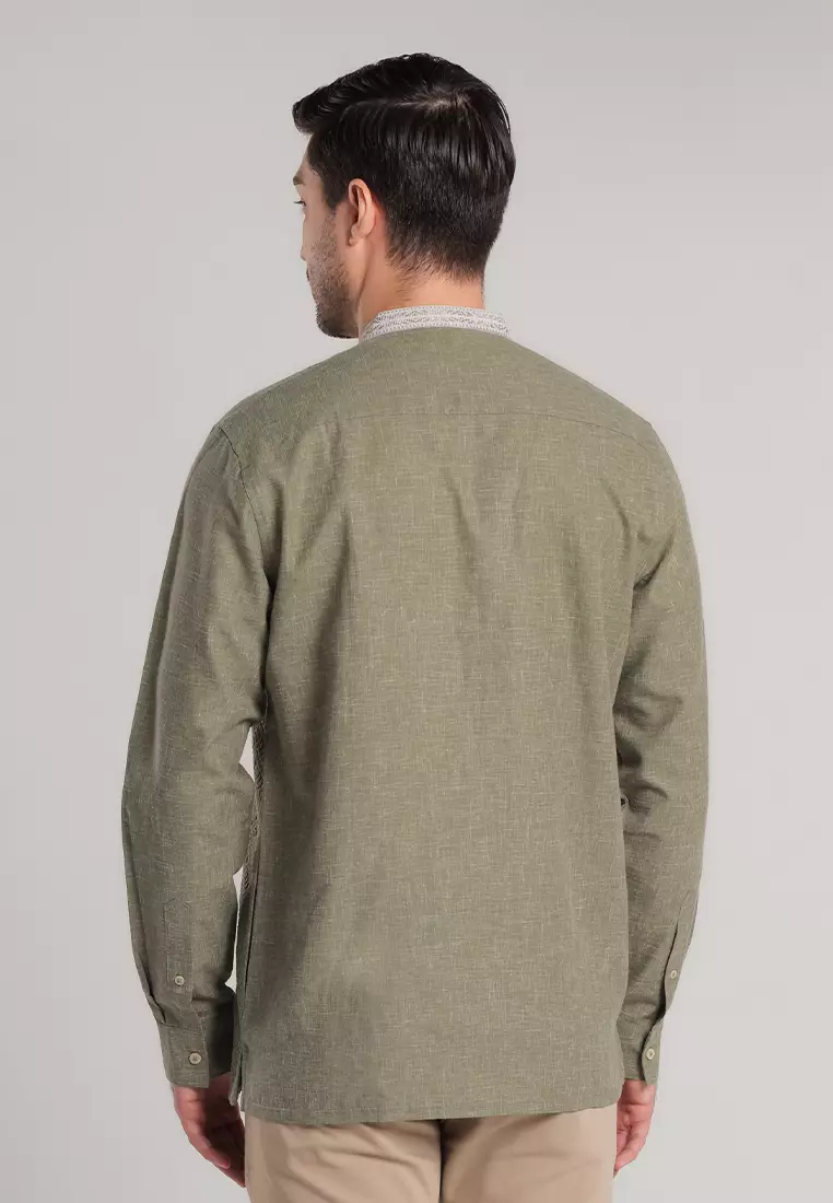 MOC Kemeja Koko Lengan Panjang Pria Syahid - Olive