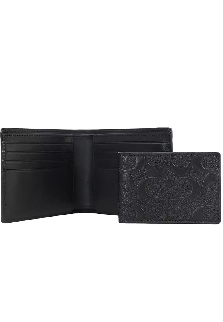 Mens 3 In 1 Wallet In Signature Leather - Black