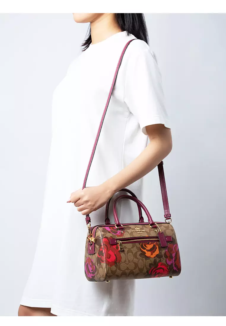 Coach Rowan Satchel In Signature Canvas With Jumbo Floral Print Brown Multi