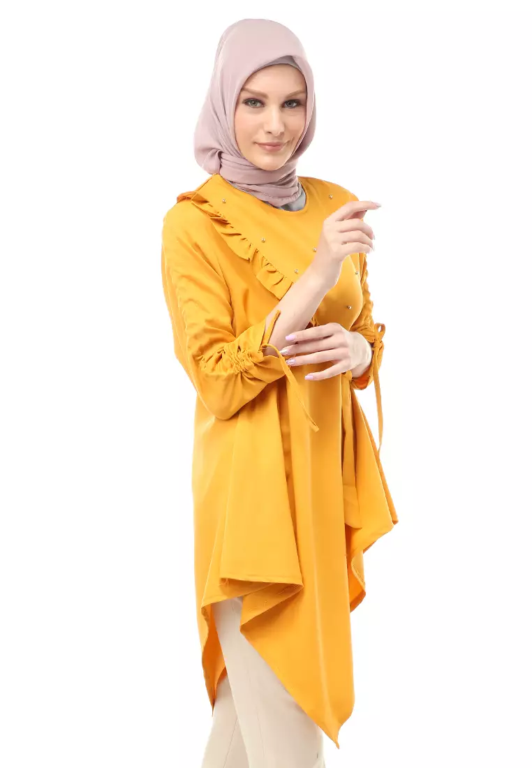 Ketrin Tunik Muslimah Atasan Wanita Polos Long Sleeve Regular Fit - Mustard