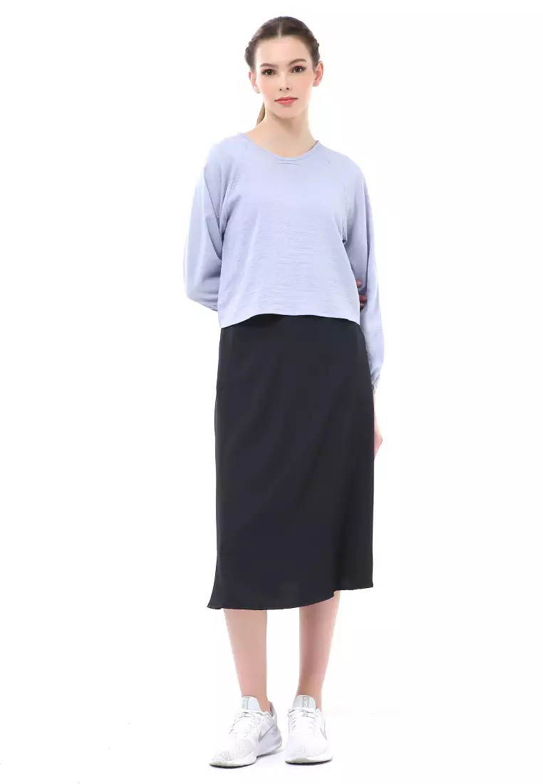 Albertine Blouse Atasan Wanita Lengan Panjang Desain Balon Material Crinkle ORIGINAL - Blue