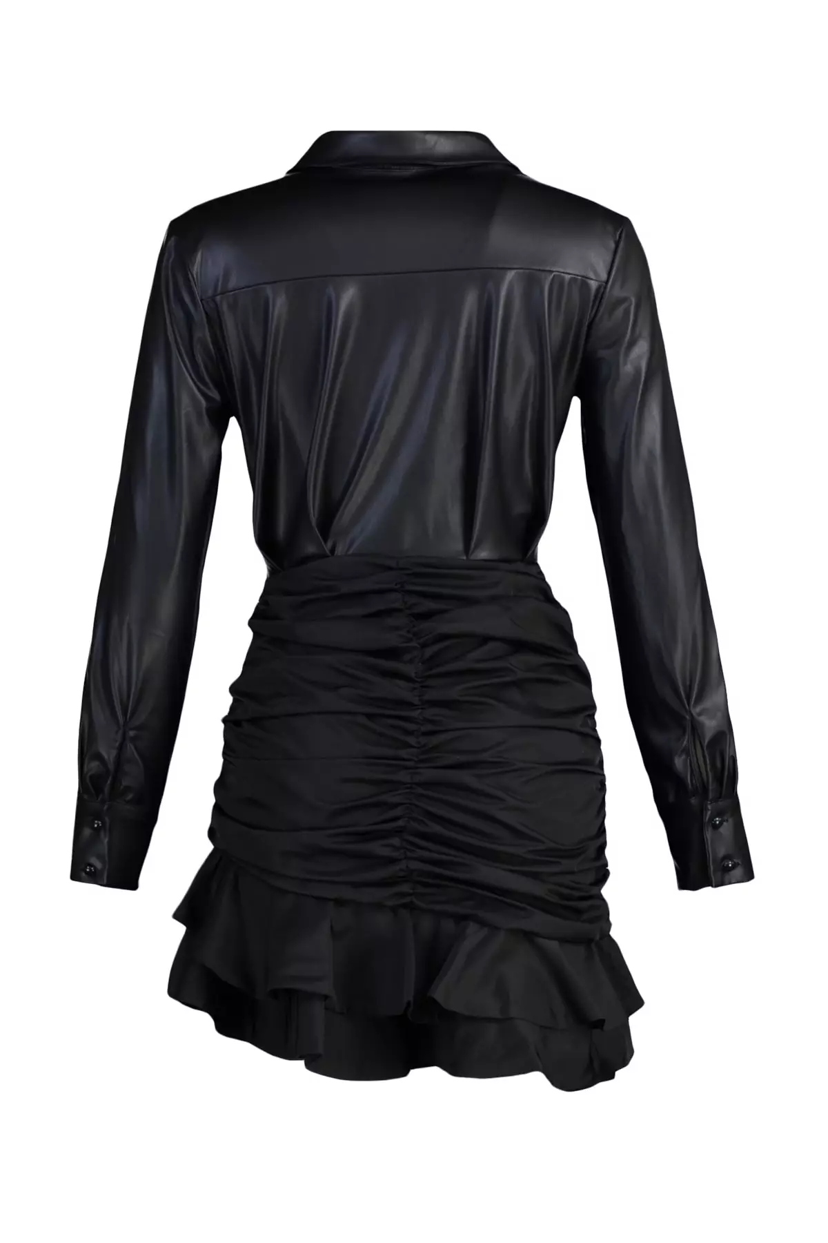 Limited Edition Black Mini Woven Faux Leather Dress With Belt
