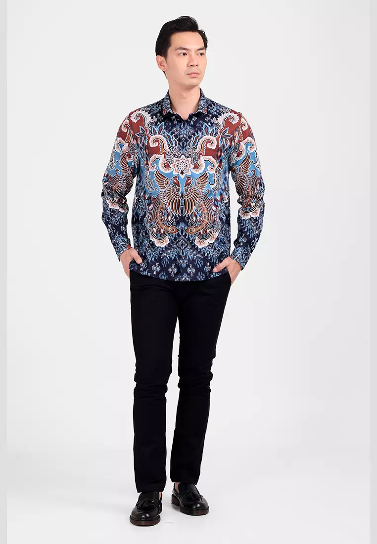 MANZONE - Kemeja Batik Lengan Panjang Pria Rasoka Modern Fit - Tosca
