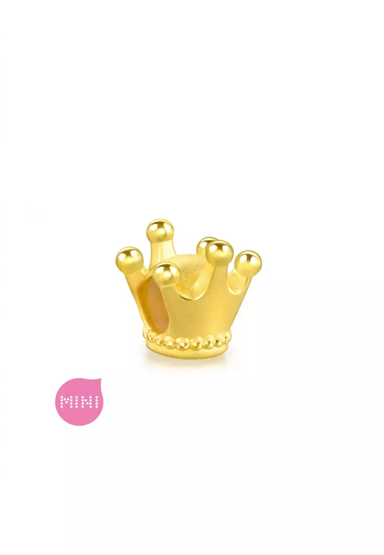999 24K Solid Gold Princess Tiara Crown Mini Charm 92313C (Bracelet not included)
