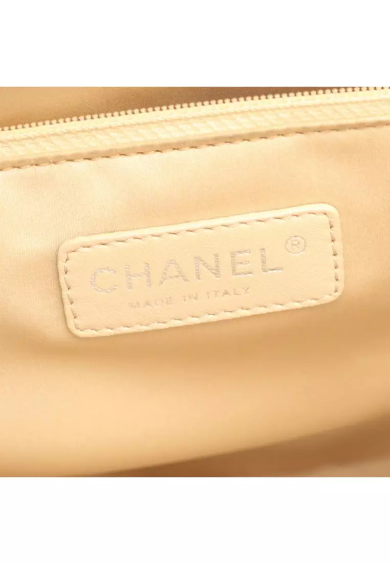 Pre-Loved Chanel matelasse grand shopping GST chain shoulder bag chain tote bag Caviar skin beige silver hardware