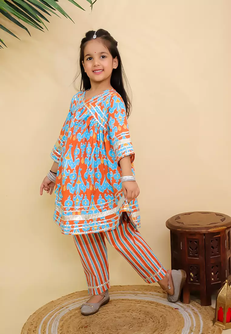 The Mom Store Rustic Roots Girls Anarkali Kurta Set - Multi