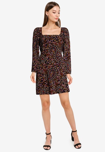 Buy Miss Selfridge Black Paisley Square Neck Mini Dress ...