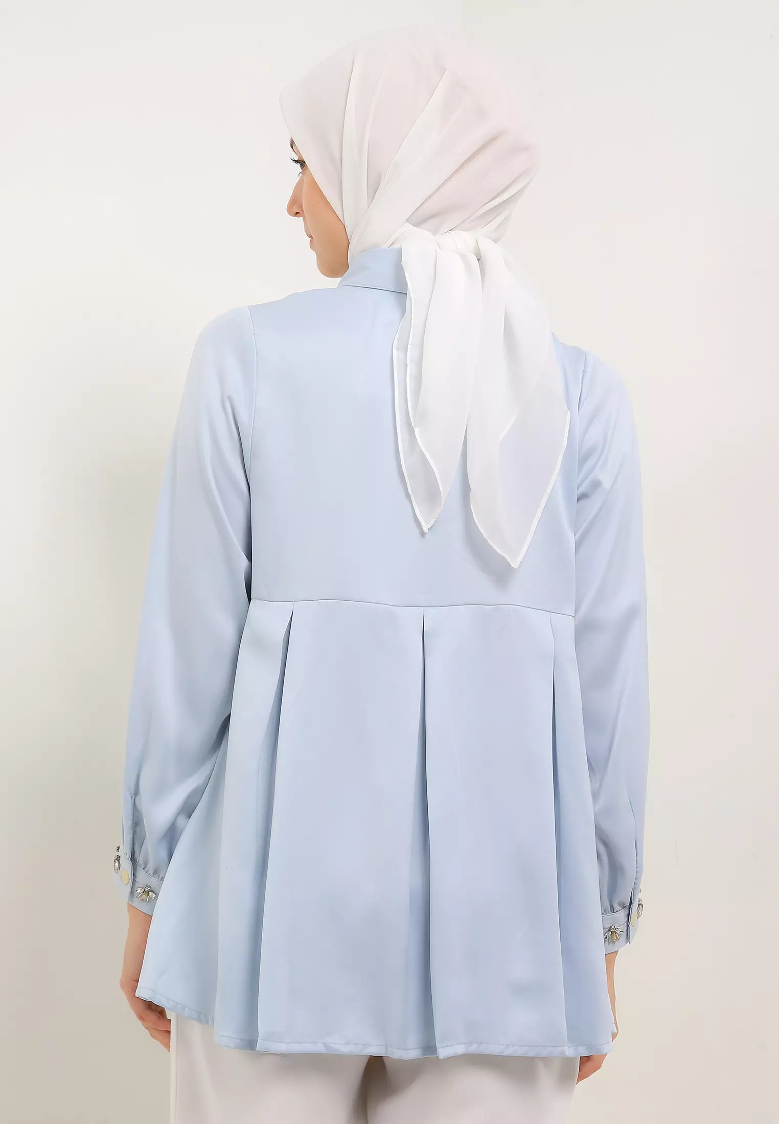 MFMW Syaucha Atasan Blouse Satin Blue With Payet