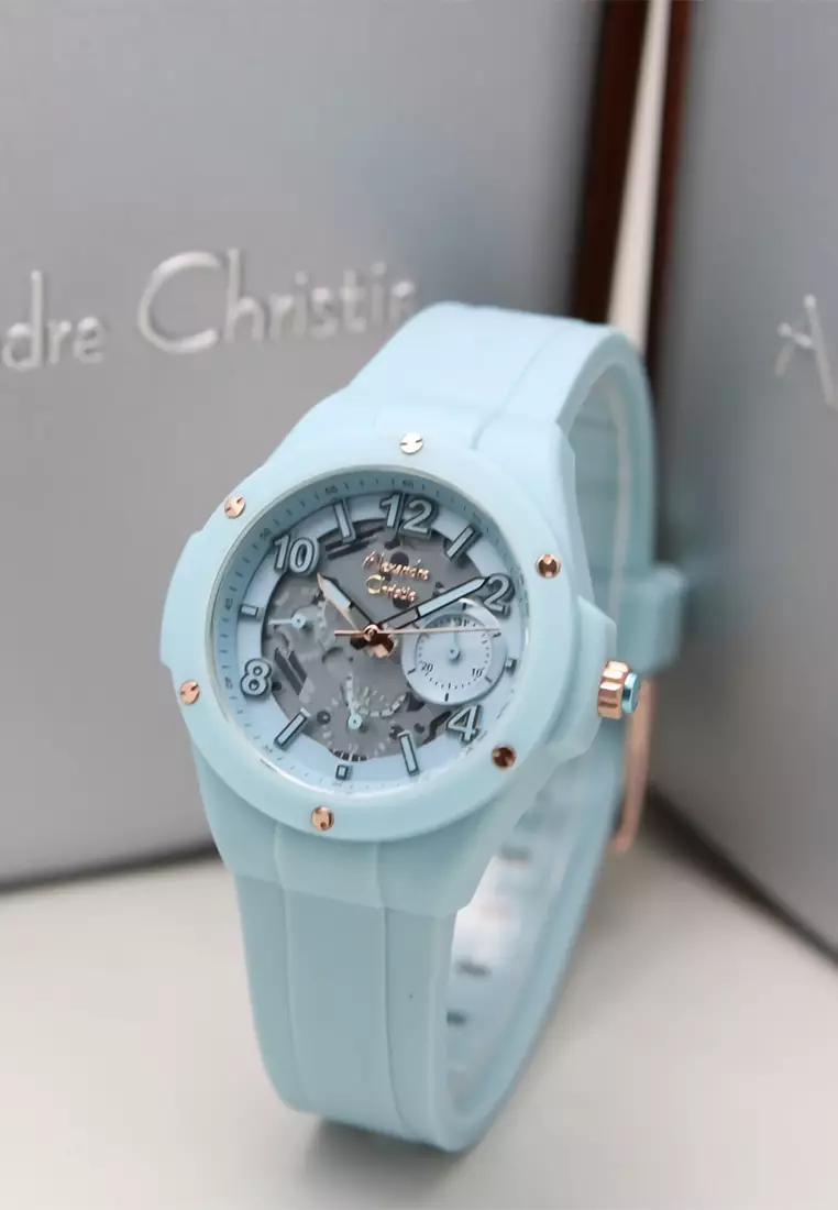 Alexandre Christie - Female Analog Watches - Jam Tangan Chronograph Wanita - Blue - Rubber Strap - 2A02 BFRRGLB