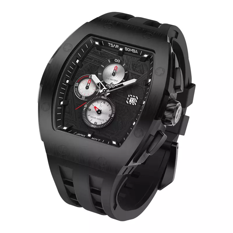 Jam Tangan Pria Tsar Bomba Elemental TB8211Q-II-07 Chronograph Quartz Black Dial Black Silicone Strap