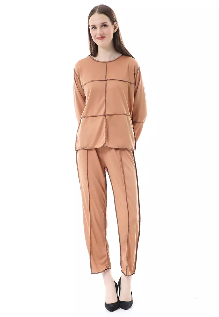 Marina One Set Atasan Bawahan Wanita All Size Relaxed Fit - Mocky Cappucino