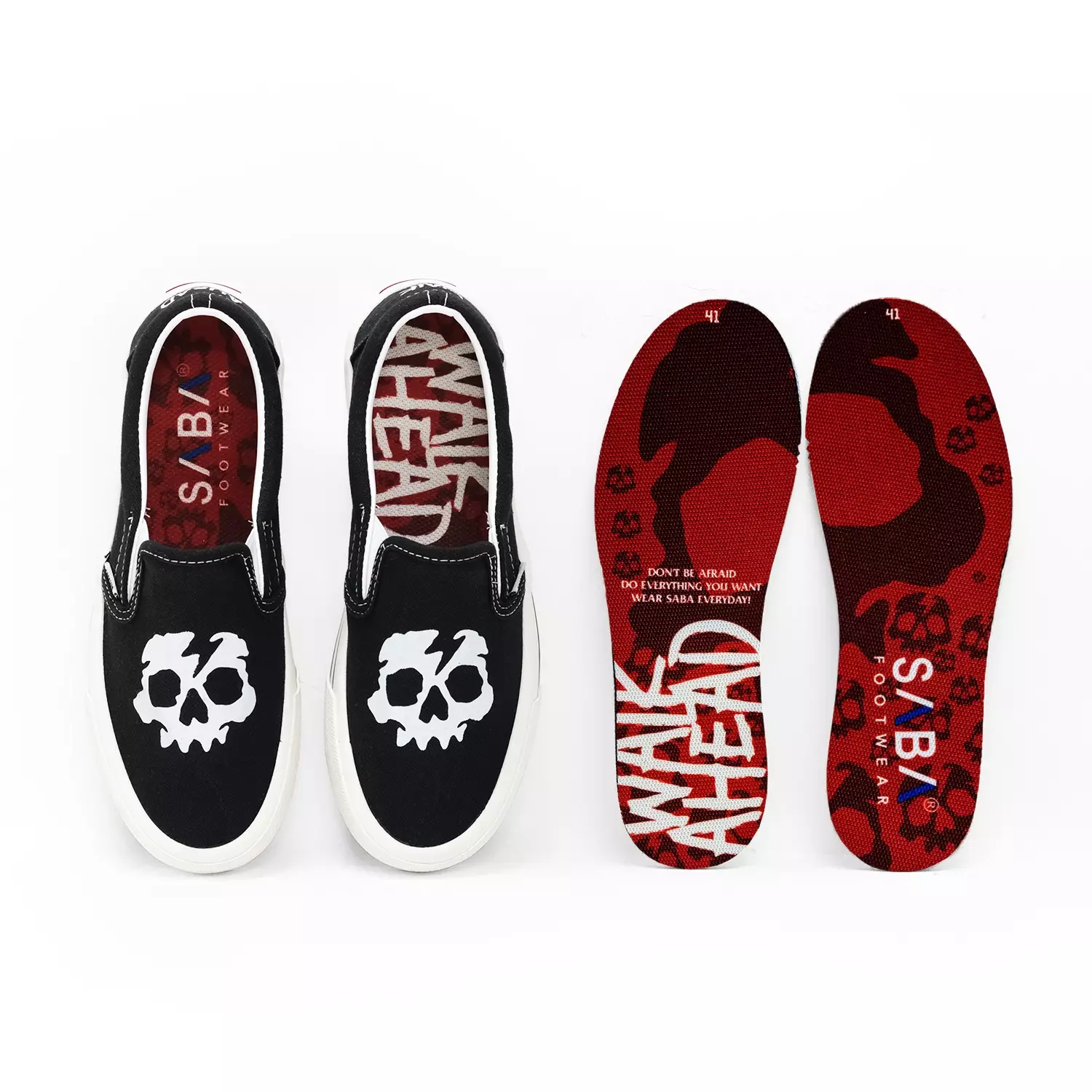 SABA Slip On Skull Black White - Sepatu Sneakers Casual Pria Wanita