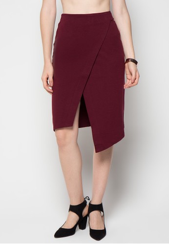 Asymmetrical Slim Skirt In Wine