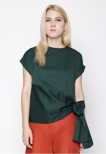 Asymmetrical With Tied Up Blouse - Green