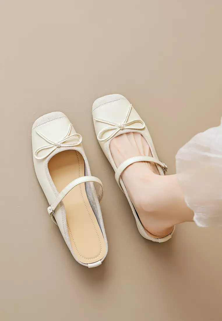 4CM Square Toe Bow Low Heel Mules WW863-1