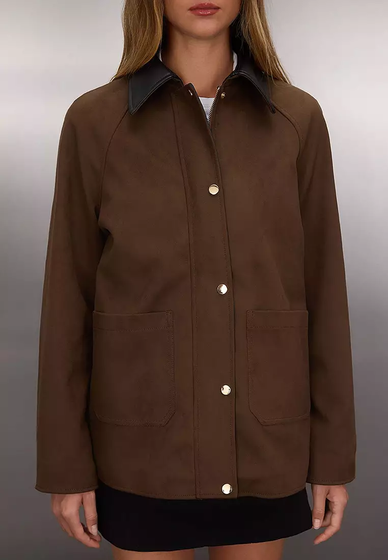 Faux Leather Detailed Suede Jacket