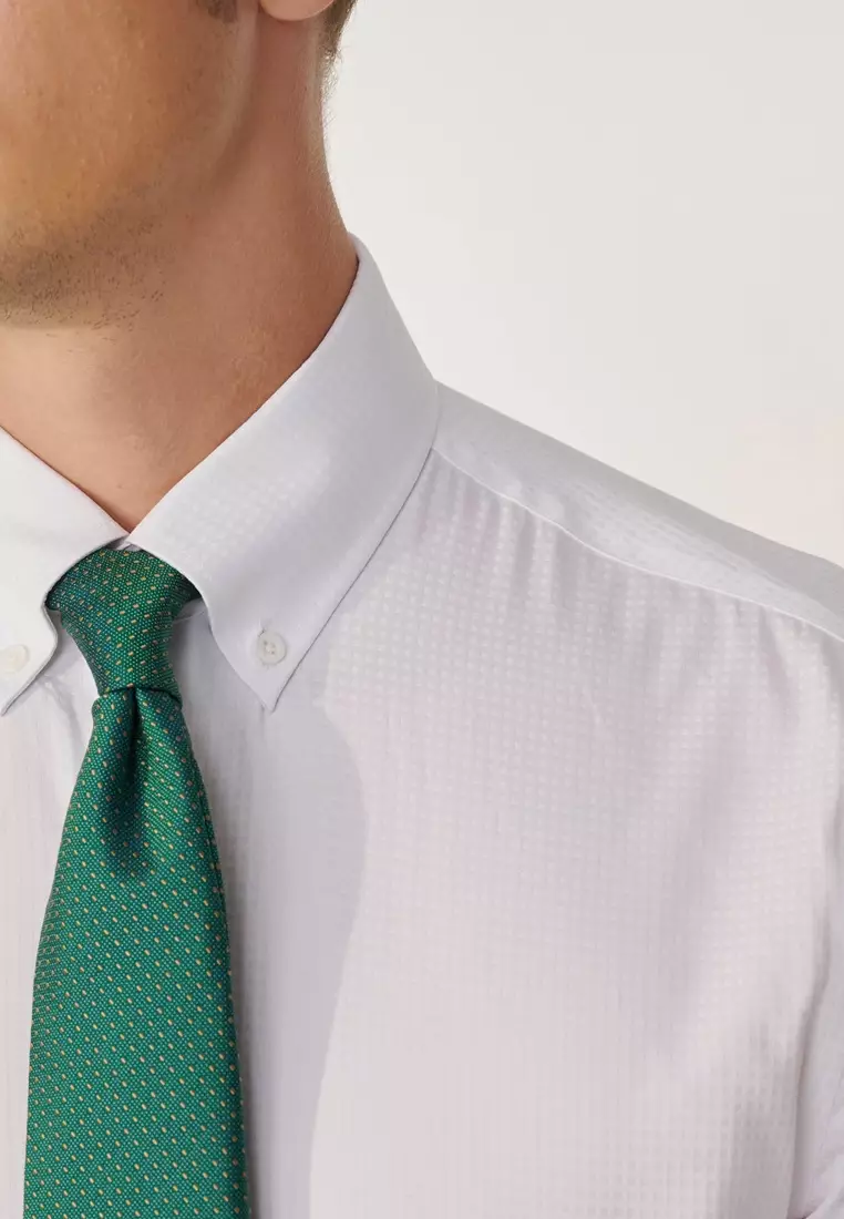 #米蘭系列 白色方格紋理標準版襯衫