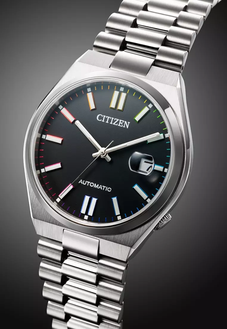 Citizen 西鉄城 TSUYOSA 系列黑色錶盤不銹鋼錶帶自動機械商務男士腕錶 NJ0151-53E