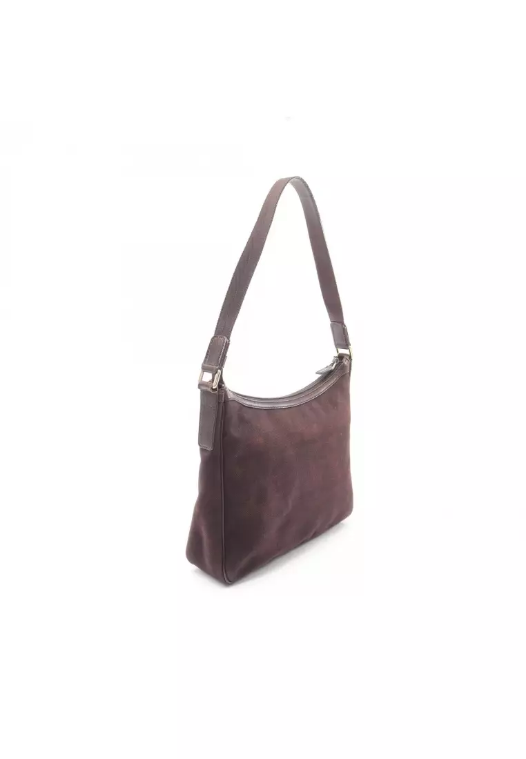 Pre-Loved Gucci one shoulder bag canvas leather Dark brown