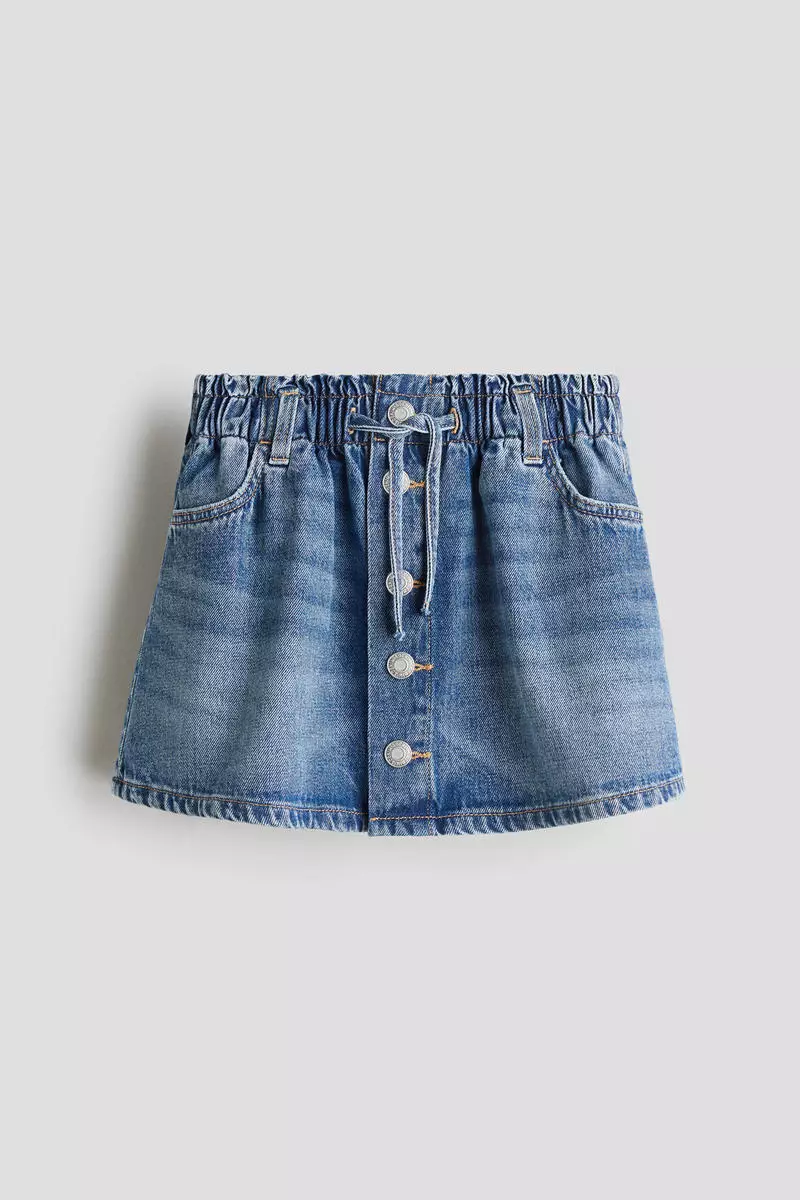 Paper bag denim skirt