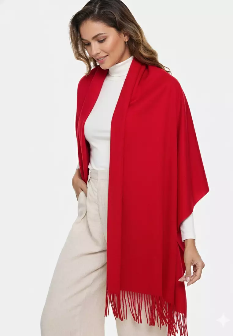 Aksesoris Wanita Pure 100% Virgin Wool Cashmere Shawl Syal Wanita Kasmir Chilli Red
