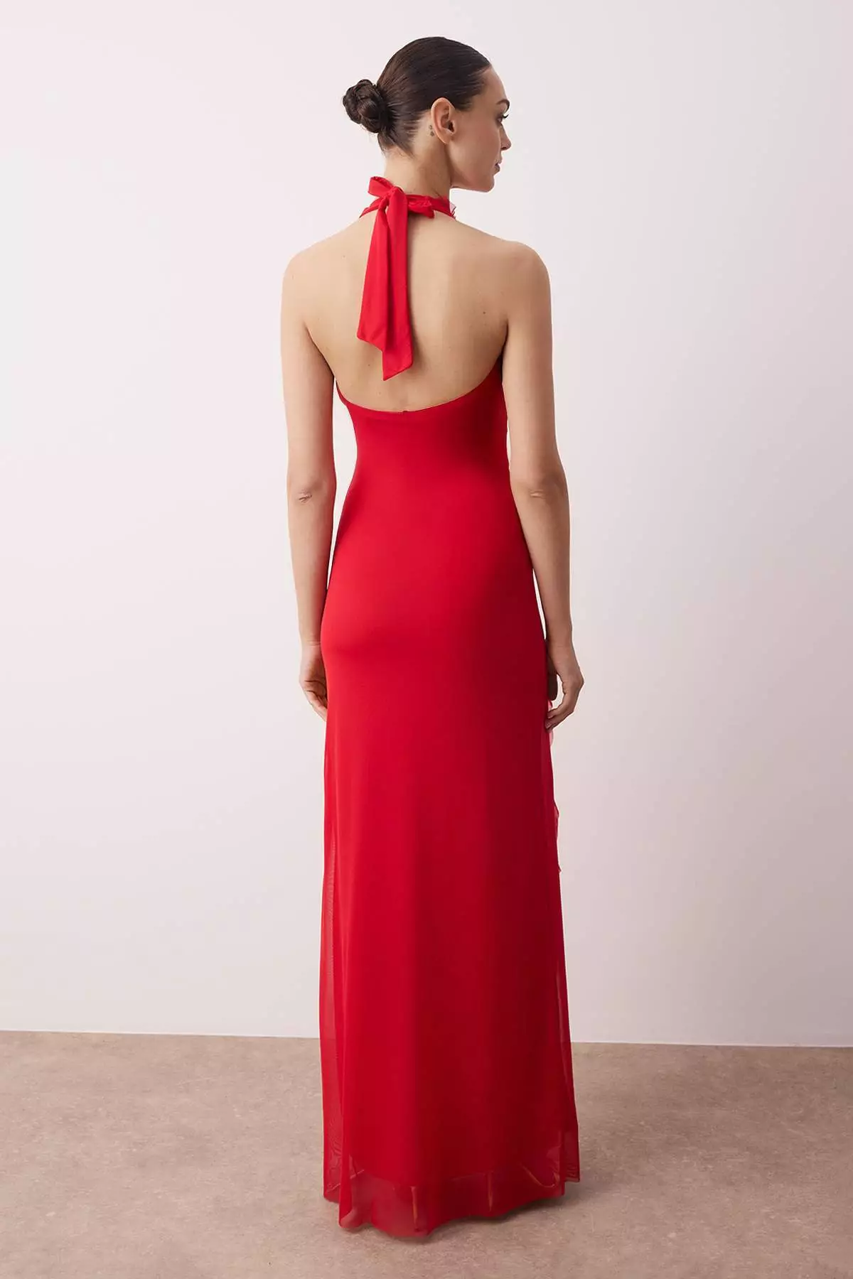 Limited Edition Red Ruffle Lined Tulle Evening Dress
