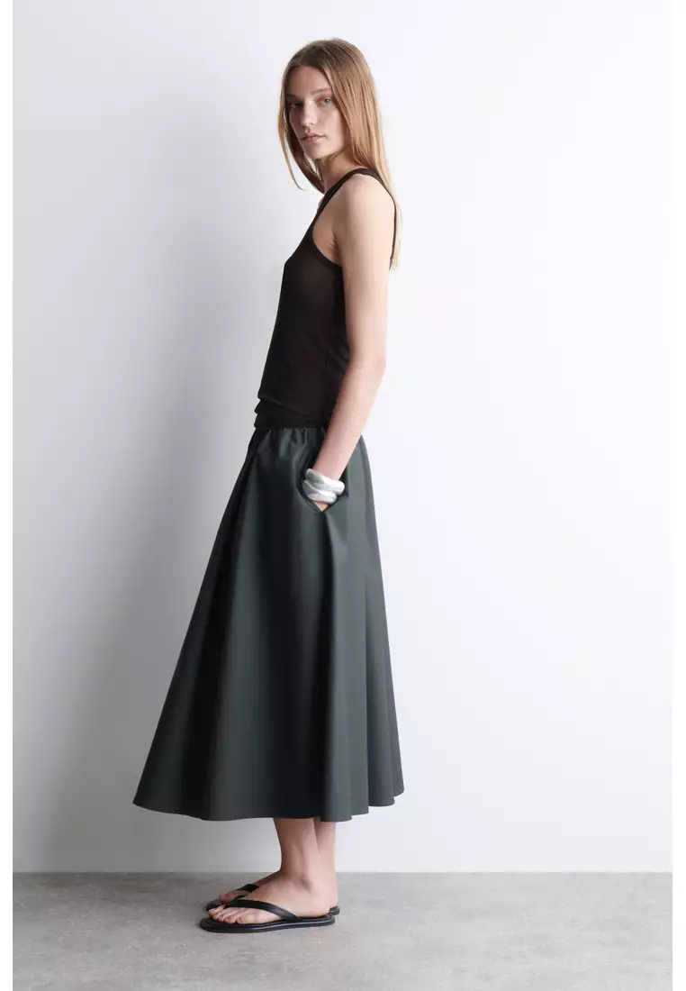 GATHERED A-LINE MIDI SKIRT