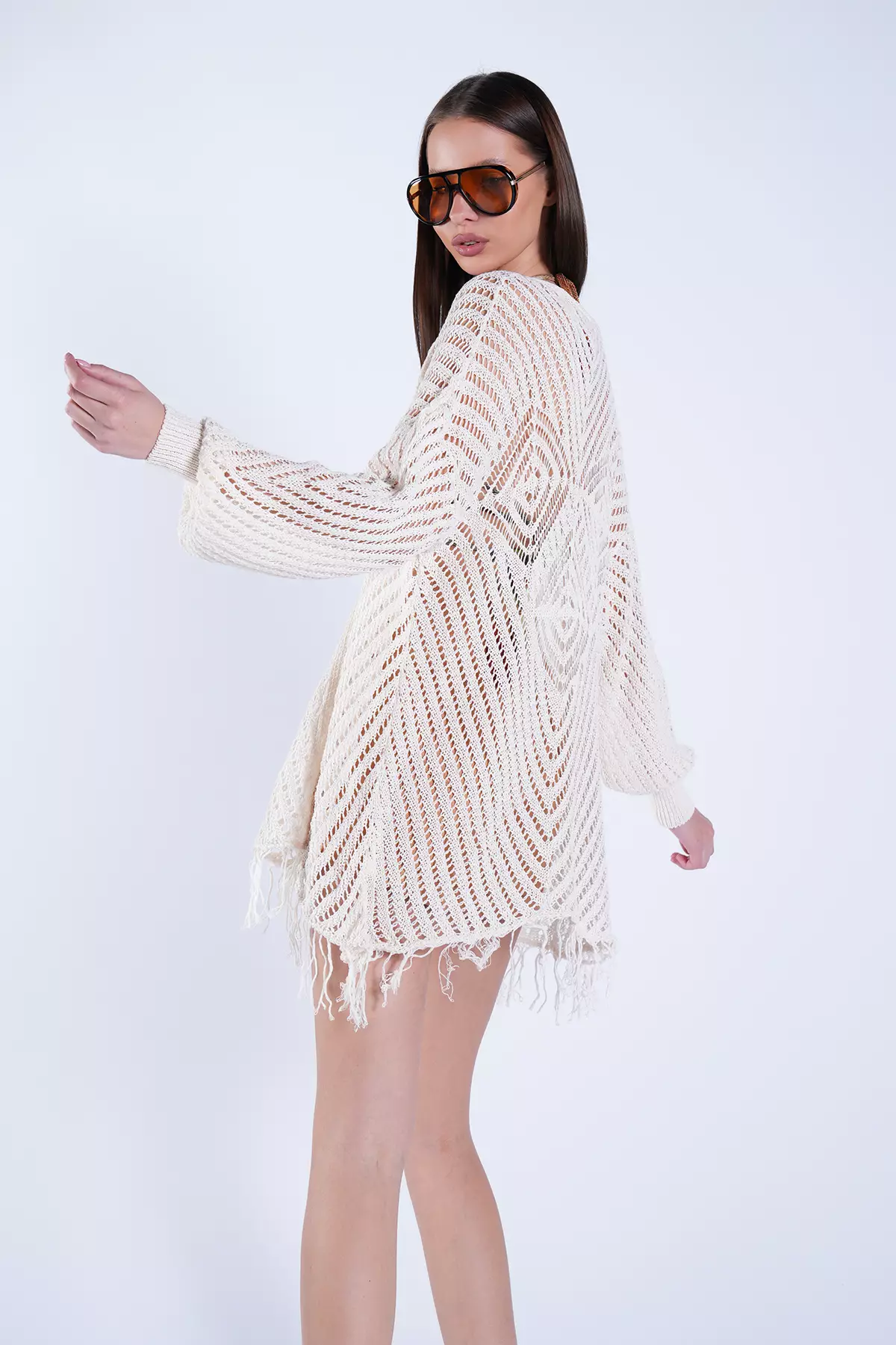 Vanilla Back Patterned Hole Openwork Skirt With Tassels Me Alc-X15113