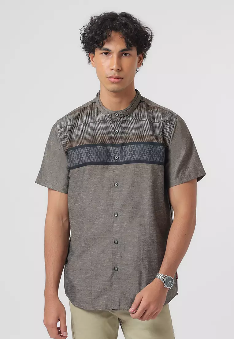 Kemeja Koko Pria Lengan Pendek Baju Muslim Pria AMMAR GREEN OLIVE