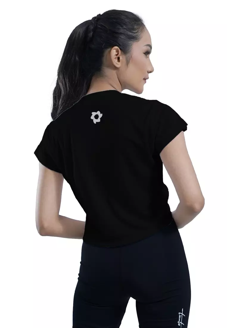 Tiento Baju Olahraga Wanita Crop Top Shirt Kaos Lengan Pendek Running Gym Lari Yoga Pound Fit