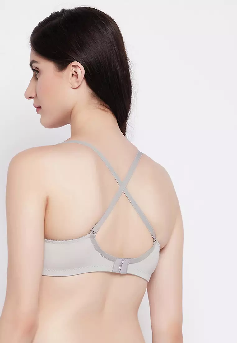 Clovia Padded Non-Wired Full Coverage Multiway T-Shirt Bra in Light Grey