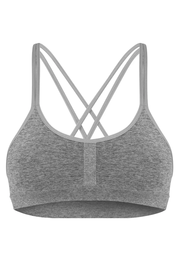 Forever 21 Women's Strappy Ruched Sports Bra in Heather Grey Medium