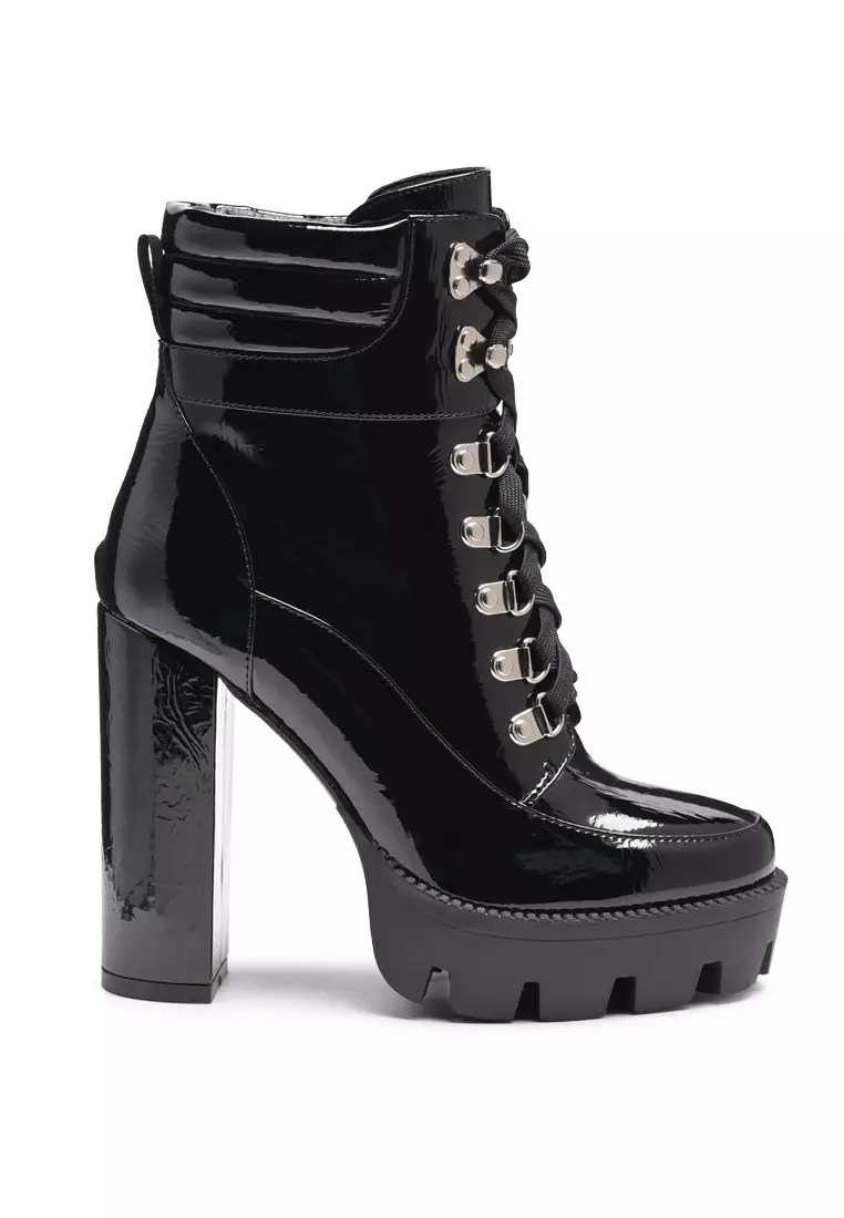 Discount on London Rag  shoes - SKU: High Block Heeled Cushion Collared Patent Pu Lace-Up Boot In Black