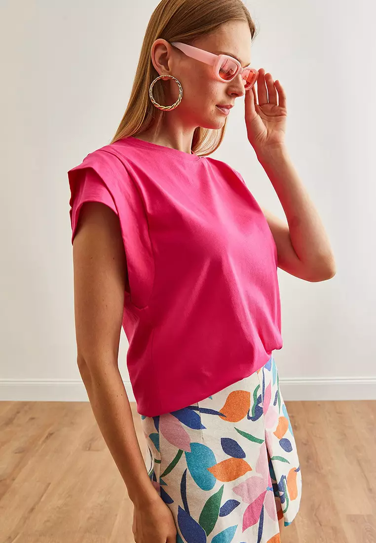 Sleeve Detailed Cotton T-Shirt