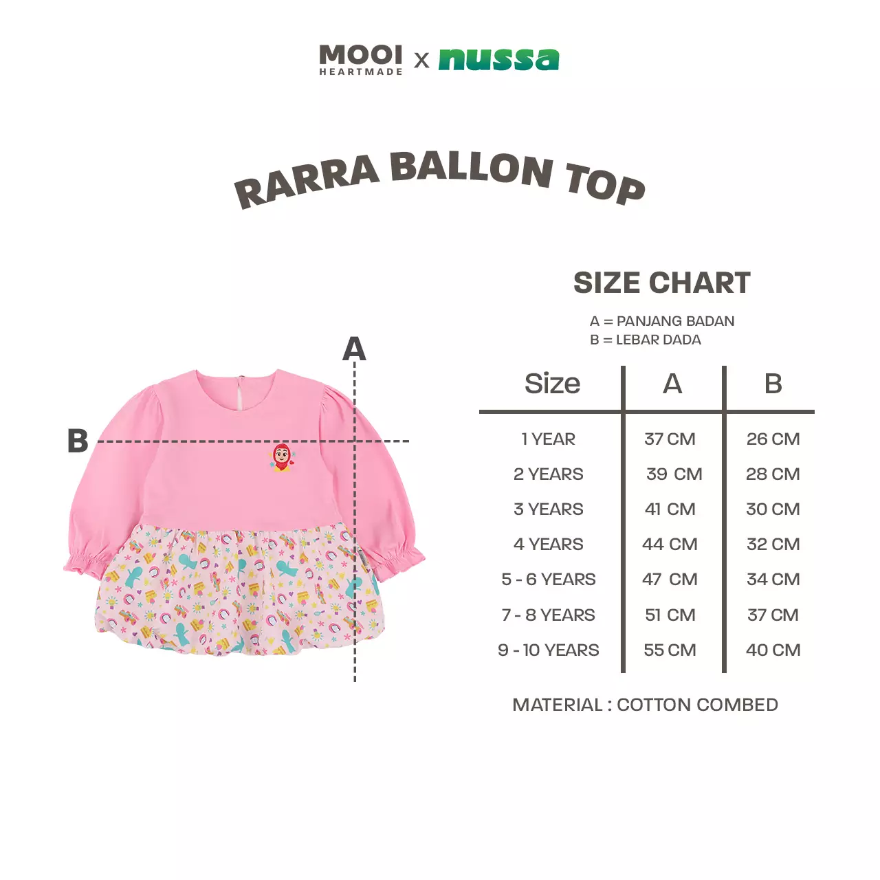 Mooi x Nussa Atasan Anak Perempuan Rarra Ballon Top - Candy Pink